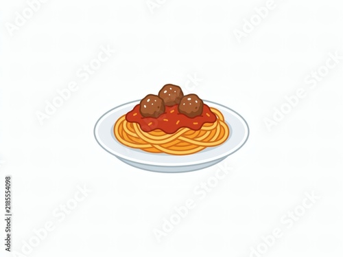 A tasty vector illustration of a plate of spaghetti topped with rich tomato sauce and savory meatballs, perfect for Italian restaurant menus, food blogs, and culinary designs.
