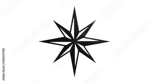 Minimalist black eight pointed star vector illustration featuring sharp geometric edges on a clean white background