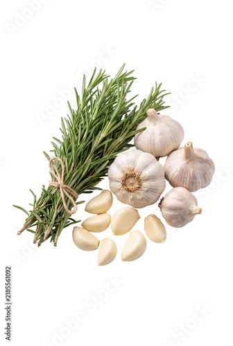 Fresh Rosemary and Garlic Isolated on Transparent Background