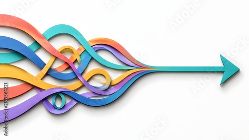Colorful Wavy Lines Merging Into Single Arrow Representing Business Integration And Strategy