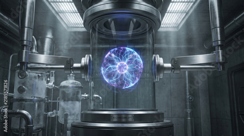 Futuristic Energy Reactor with Glowing Plasma Core in Laboratory