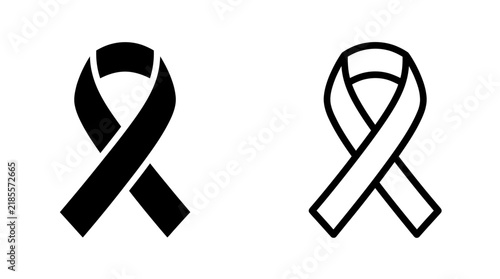 Awareness ribbon symbol represented in solid and outline graphic styles