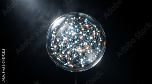Futuristic Digital Network Sphere with Glowing Connected Nodes