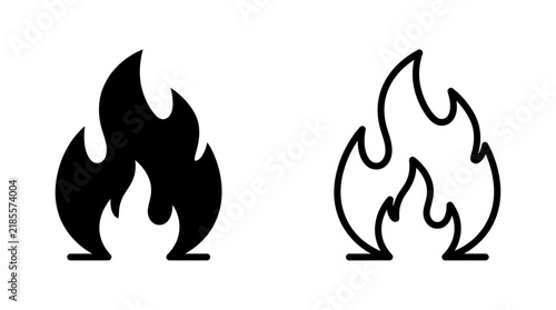 фотографія Flame icons with bottom bars in solid black and outline styles