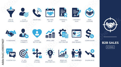 B2B Sales and Marketing Icon Set for Business Growth and CRM Strategy Planning