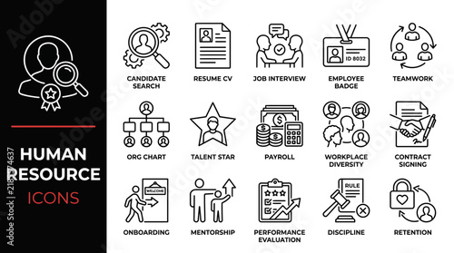 Human Resources Icon Set for Recruitment, Management, and Corporate Business Operations