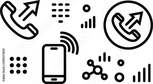 Photography Mobile phone and telephone communication line icon set with outgoing call keypad