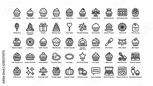 Creative assortment of unique cupcake designs and baking decorations with transparent backgrounds for digital use