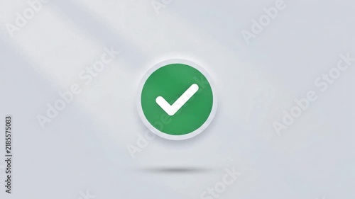 A circular button morphs into a green checkmark confirming a successful action.