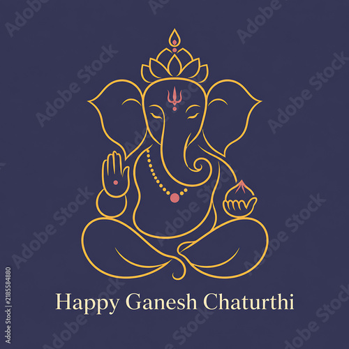 Minimal golden line art lord ganesha illustration on dark blue background celebrating ganesh chaturthi lord ganesha puja traditional hindu festival greeting design