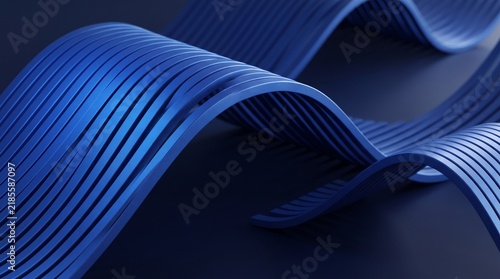 Abstract Blue Waves: Flowing, undulating ribbons of deep blue create a sense of dynamic movement and modern elegance, rendered in a clean, abstract composition.