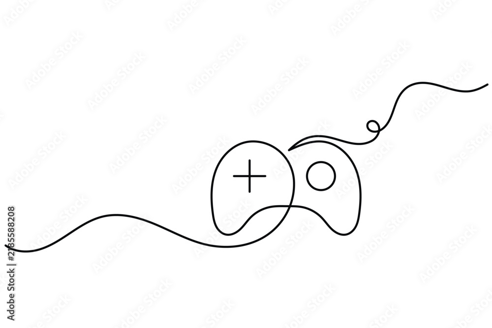 Obraz premium Gamepad continuous line art depicting a minimal game controller icon. Features a single line drawing with editable stroke on white background. Clean vector design