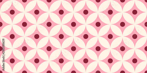 Geometric seamless patterns with colorful flowers and circles. Modern abstract background. Vector illustration