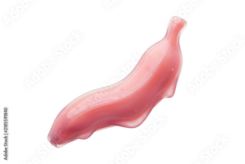 Abstrakte Bananenform aus rosa glänzendem Gel