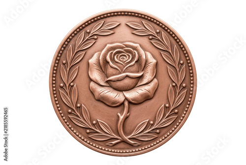 Bronzemedaille mit eingeprägter Rose und Lorbeerkranz