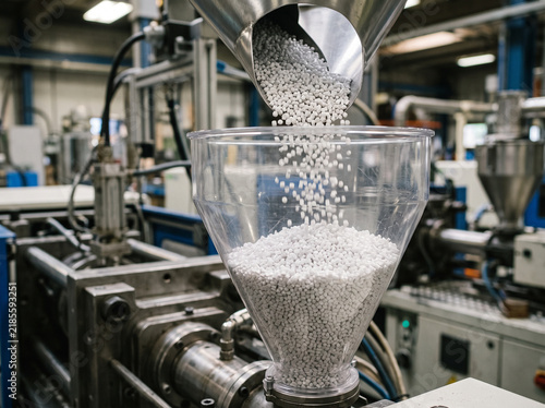 Industrial Granules Pouring Into Manufacturing Hopper