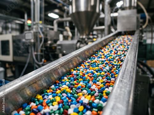 Colorful Candy Pieces on Automated Food Production Conveyor