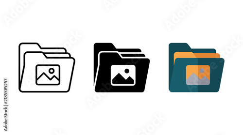 Bild auf Leinwand Set of computer folder icons with image preview in outline and solid