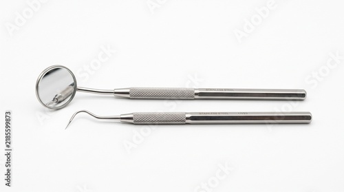 Dental Mirror and Explorer Probe Set on White Background