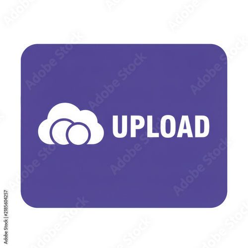 Obraz na płótnie Purple upload button with white cloud icon for website interface and digital data transfer user experience design