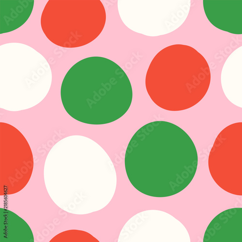 Abstract big polka dots seamless pattern background. Cute festival christmas childish decoration. Trendy vector illustration