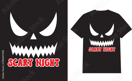 Scary Night Monster Face Halloween T-Shirt Design, EPS Vector Illustration
