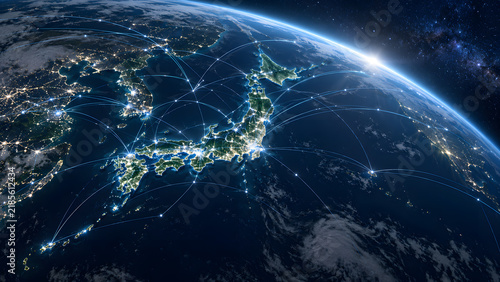 宇宙から見た日本とアジアを結ぶグローバル通信ネットワーク