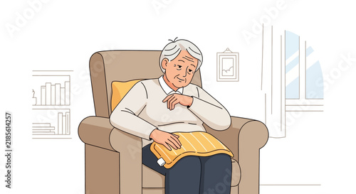 Elderly Woman Comfortably Seated With A Warm Compress For Relief