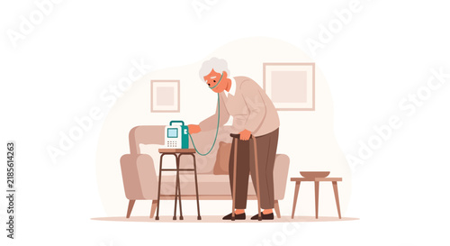 Elderly Person Using Oxygen Concentrator At Home