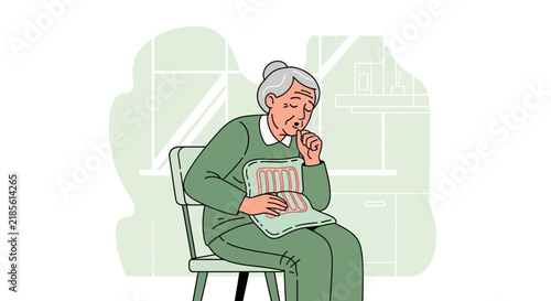 Elderly Woman Coughing Holding Hot Water Bottle Illustration