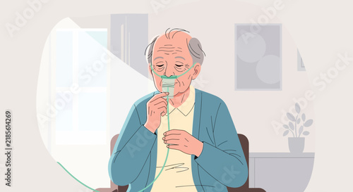 Elderly Person Using Oxygen Concentrator For Respiratory Support