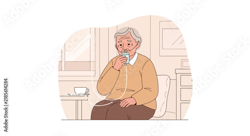 Elderly Person Using Oxygen Therapy Device At Home