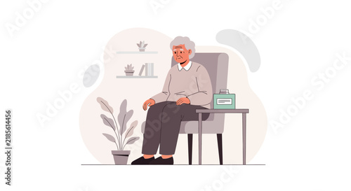 Elderly Person Sitting Calmly Indoors with Plants and Books