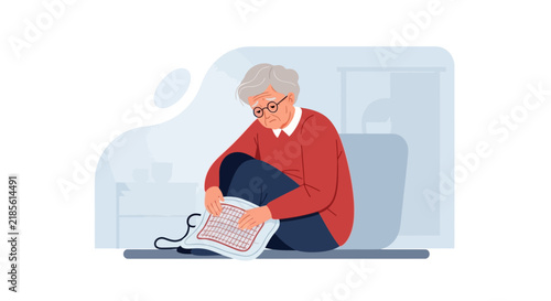 Elderly Person Sitting With A Heating Pad For Cold And Pain Relief