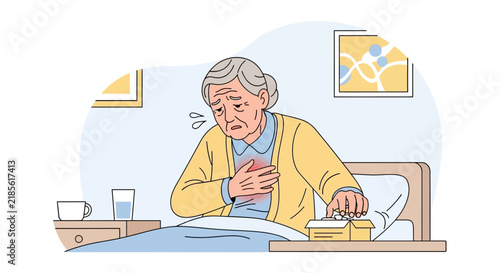 Elderly Person Experiencing Chest Pain While Lying In Bed