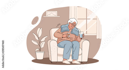 Elderly Person Experiencing Discomfort While Sitting Indoors