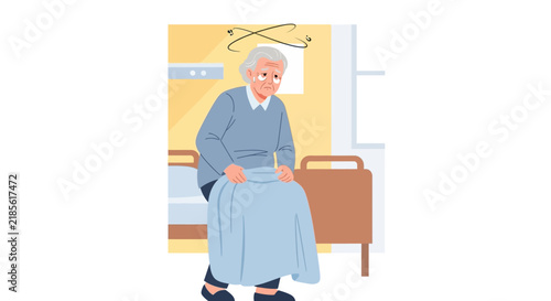 Elderly Person Experiencing Dizziness And Discomfort In A Care Facility