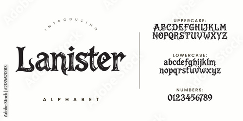 Lanister dark gothic blackletter font for dramatic typography and branding