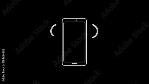 Minimalist Line Icon Illustrating Smartphone Vibrate or Shaking Motion Alert on Black Background