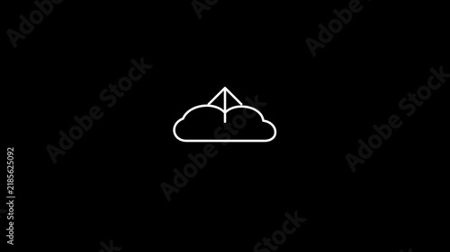 Modern digital cloud computing concept with an abstract upward arrow and pyramid element, symbolizing data upload, secure storage, and future technological growth