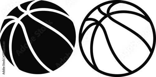 Black and White Basketball Icons with Curved Seams