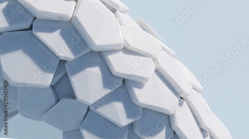 Abstract white geometric tiles forming a curved architectural structure or organic pattern
