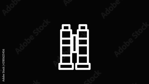 Vintage binoculars icon on a black background, symbolizing exploration and discovery with a retro aesthetic