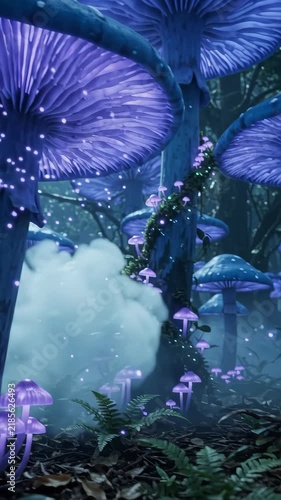 Mysterious Glowing Mushrooms in Dreamlike Forest Scene