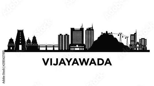 Vijayawada Cityscape Skyline Silhouette - Landmark Towers and Hills