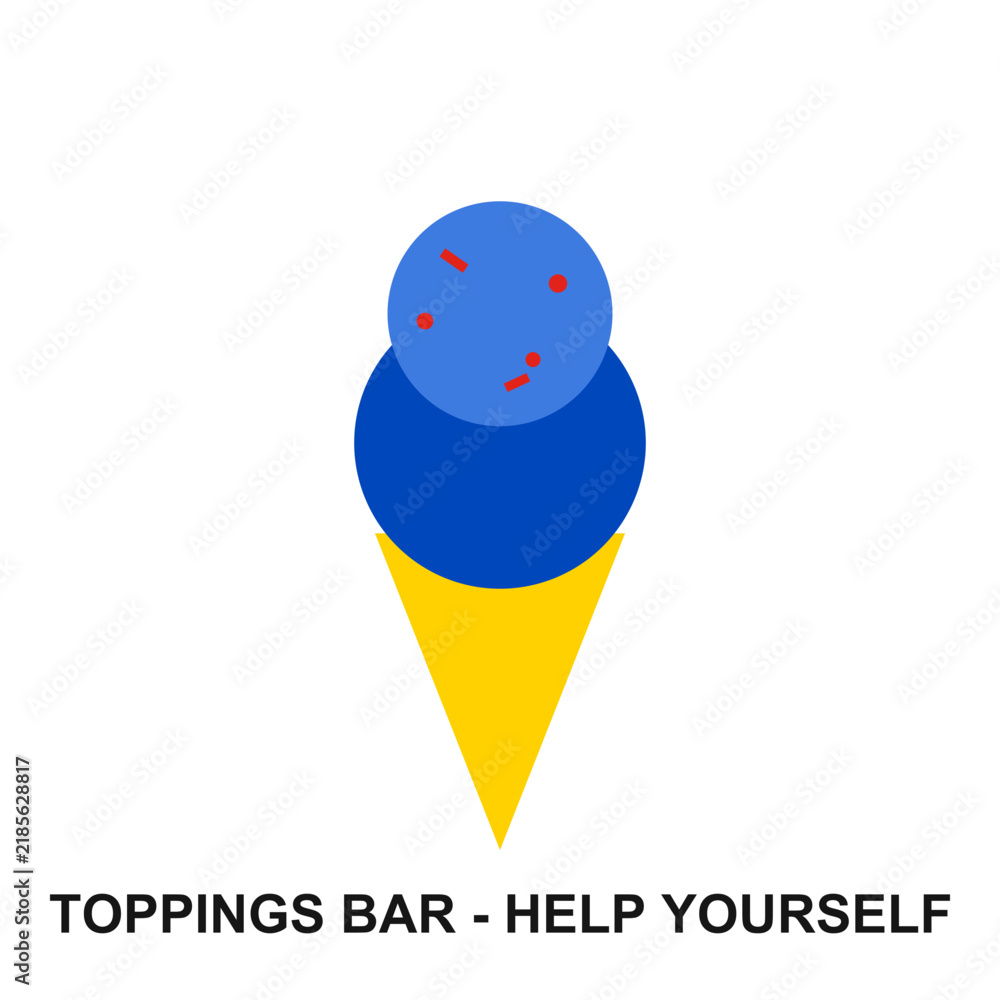 Fototapeta premium Toppings Bar Help Yourself Sign, Bauhaus Geometric Pictogram, Bold Primary Color Flat Icon