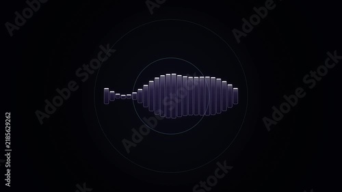 dynamic motion graphic of a digital audio waveform equalizer pulsing and moving across a dark background with circular concentric lines. The sleek digital visualization element is ideal for music