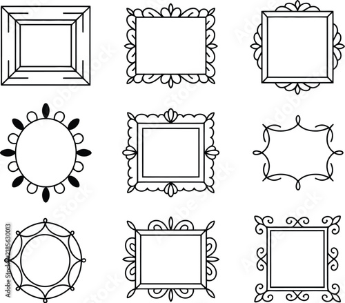 Frame icon vector silhouette collection vintage border set