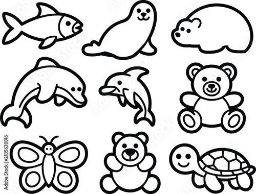 Animal icon set featuring various cute creatures in black outline
