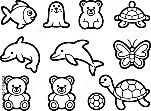 Animal icon set featuring cute woodland and aquatic creature